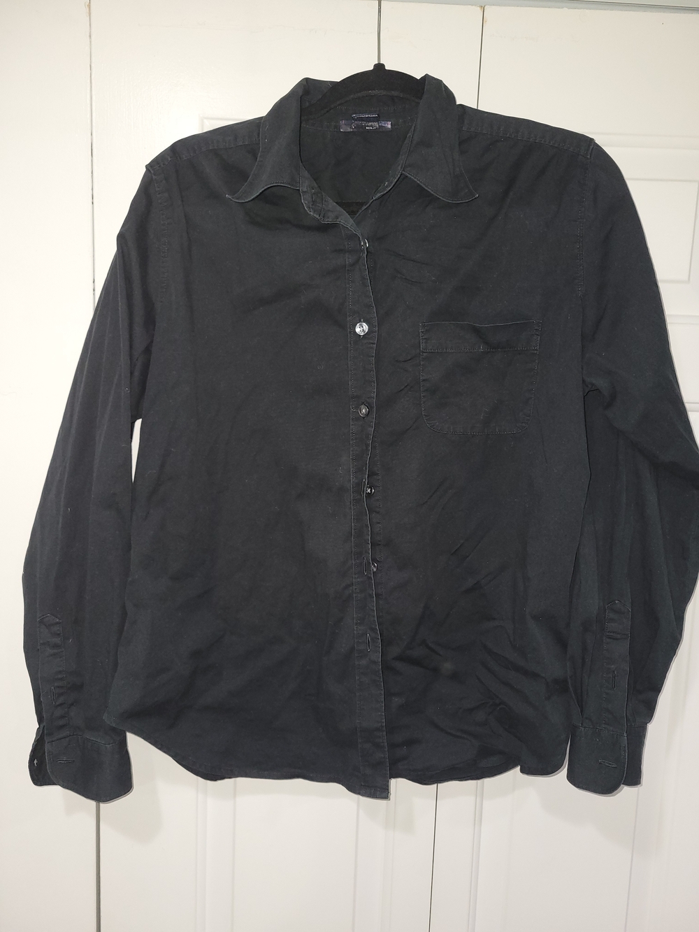 Black Long Sleeve Stretch Cotton Button Up Blouse - M